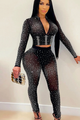 Deep V Rhinestone Party Cut Out Two-Piece Pants Set